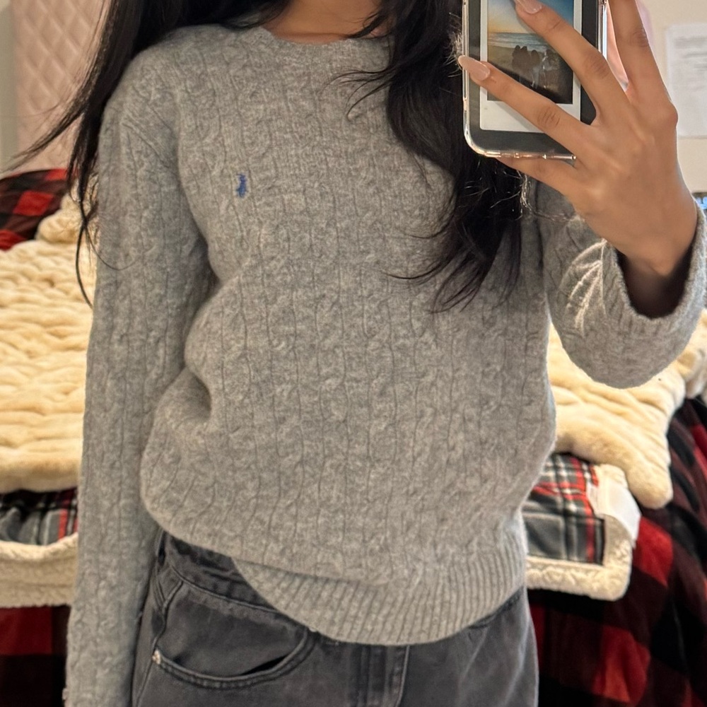 gray ralph lauren sweater cable knit kids large (womens xs)
